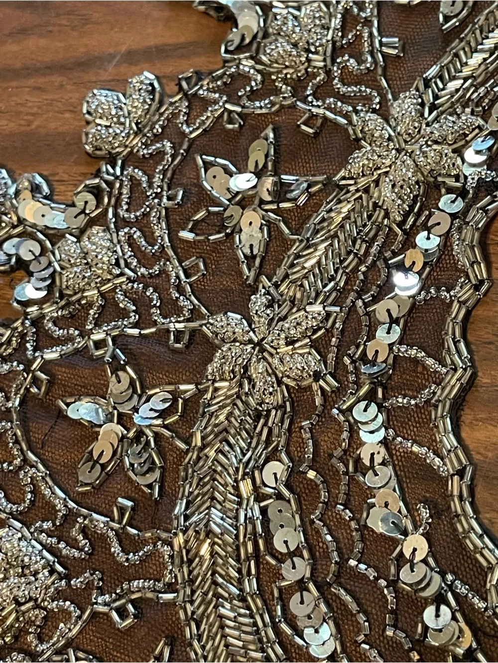 Vintage Silver & Black Sequin Lace Appliqué Necklace Collar capelet